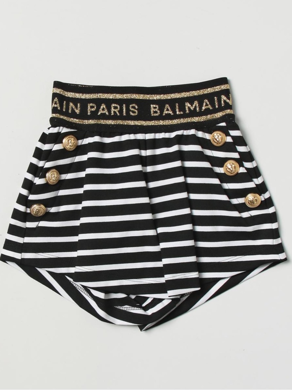 Balmain Black and White Striped Nautical Button-Front Skort